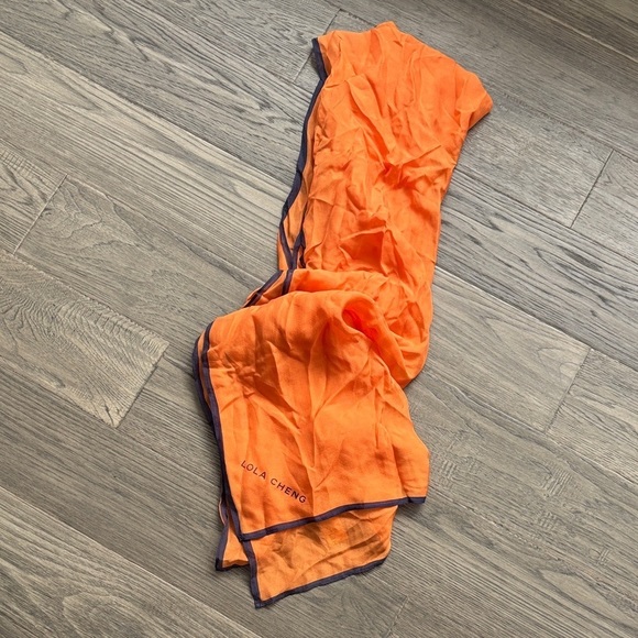 Lola Cheng Accessories - Lola Cheng | 100% Silk Scarf in Orange with Purple Edging